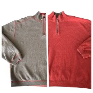 Tommy Bahama Flipshore Reversible 1/4 Zip Sweatshirt Size XL Orange Brown Vented